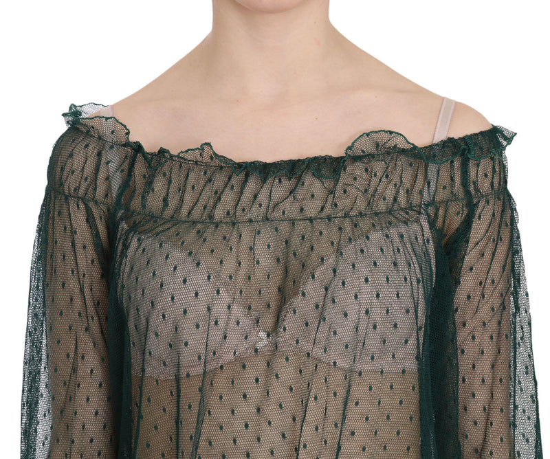 PINK MEMORIES Haut/Blouse à manches longues en maille verte transparente