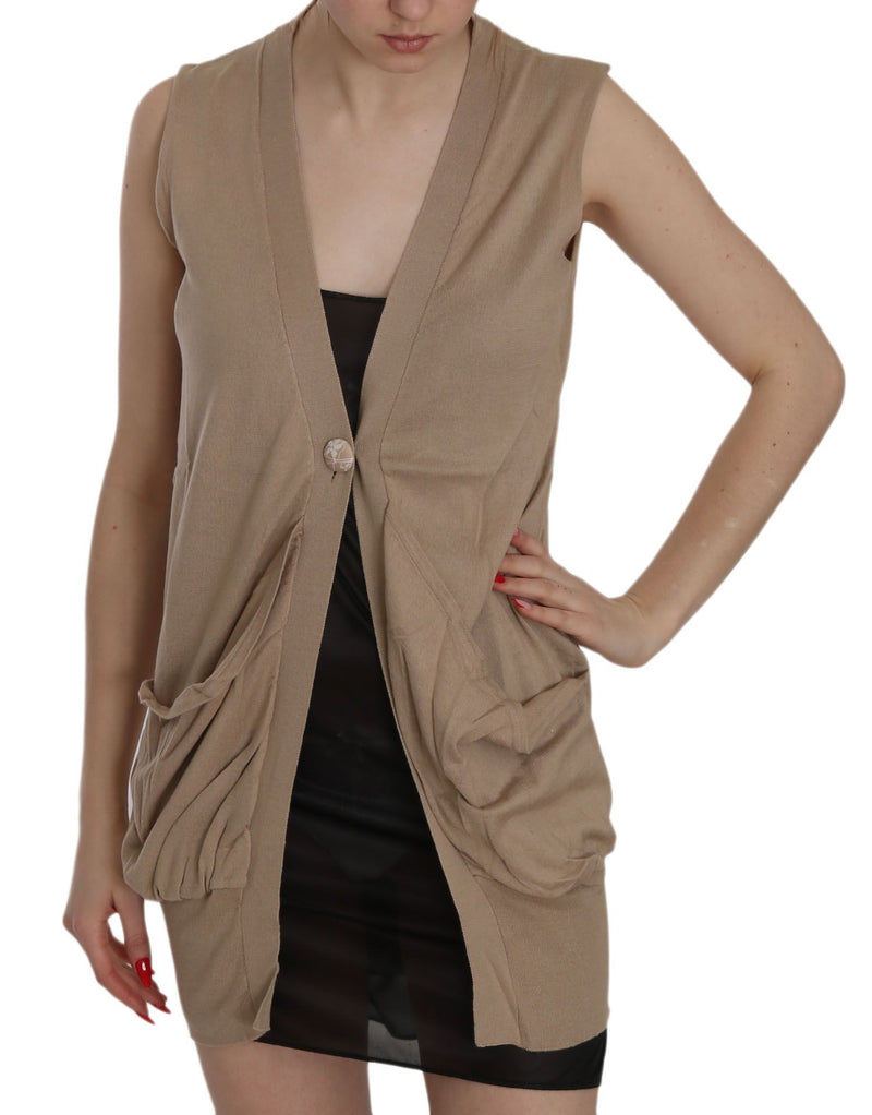 Gilet cardigan sans manches PINK MEMORIES, brun, 100 % coton