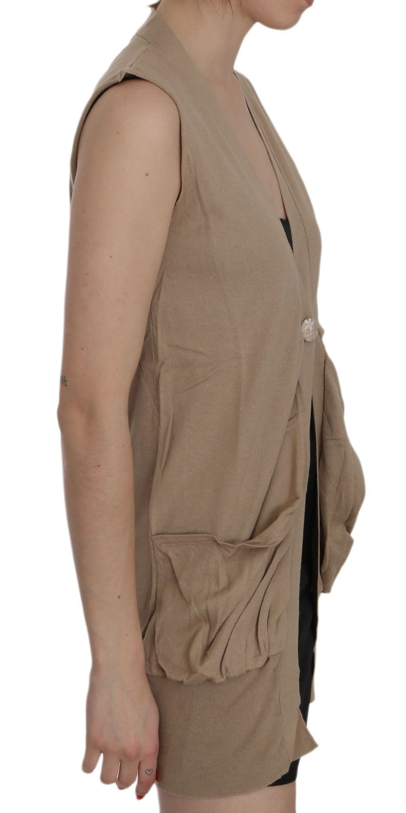 Gilet cardigan sans manches PINK MEMORIES, brun, 100 % coton
