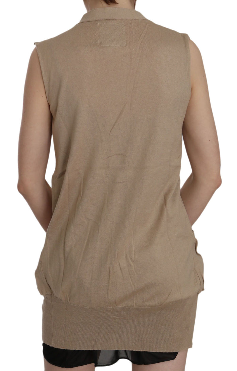 Gilet cardigan sans manches PINK MEMORIES, brun, 100 % coton