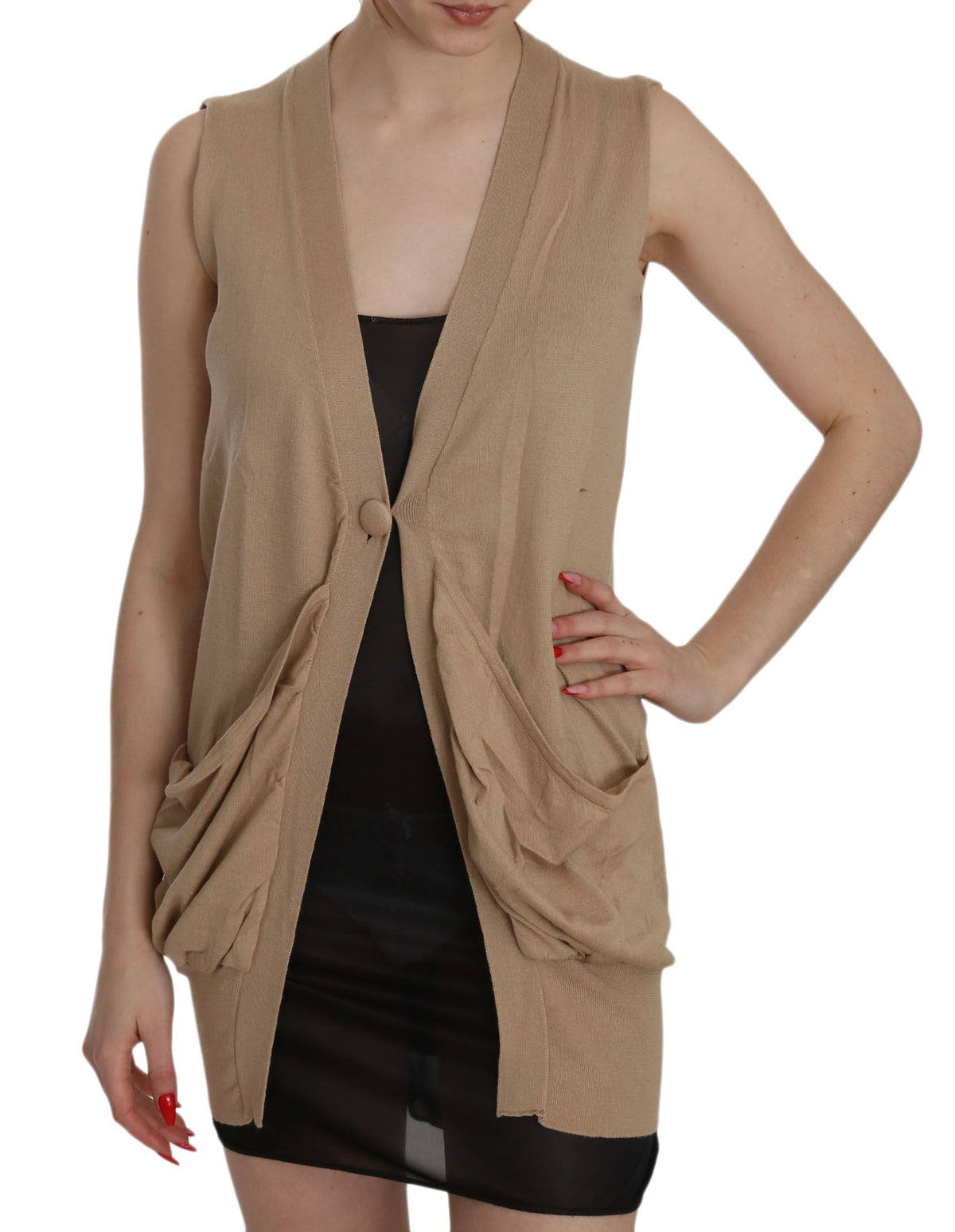 Gilet cardigan sans manches PINK MEMORIES, brun, 100 % coton
