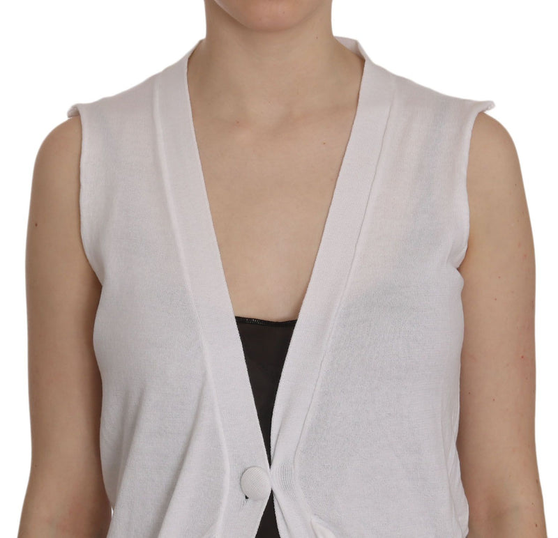 PINK MEMORIES Gilet cardigan blanc sans manches en 100% coton