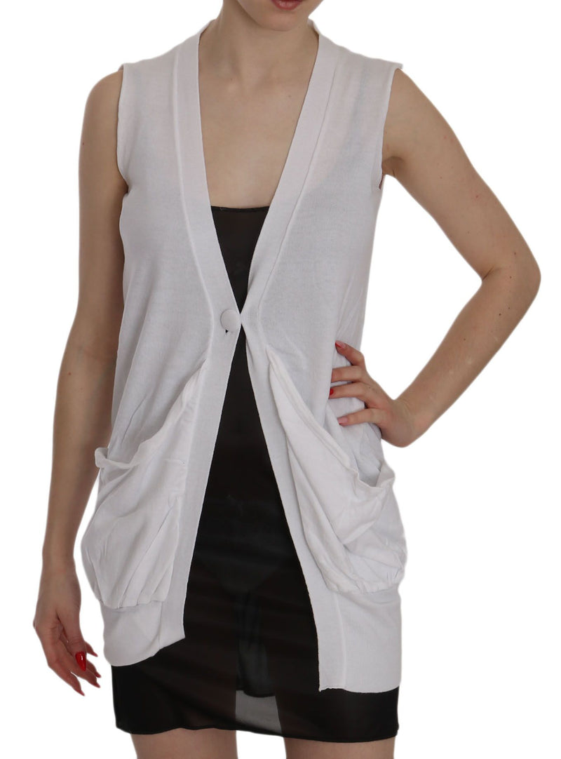 PINK MEMORIES Gilet cardigan blanc sans manches en 100% coton