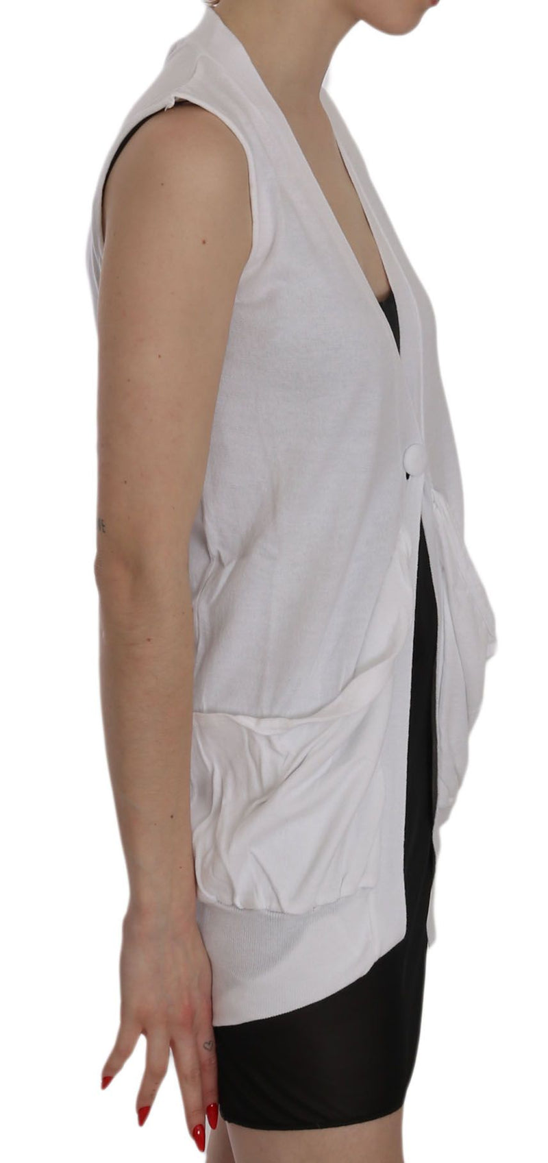 PINK MEMORIES Gilet cardigan blanc sans manches en 100% coton
