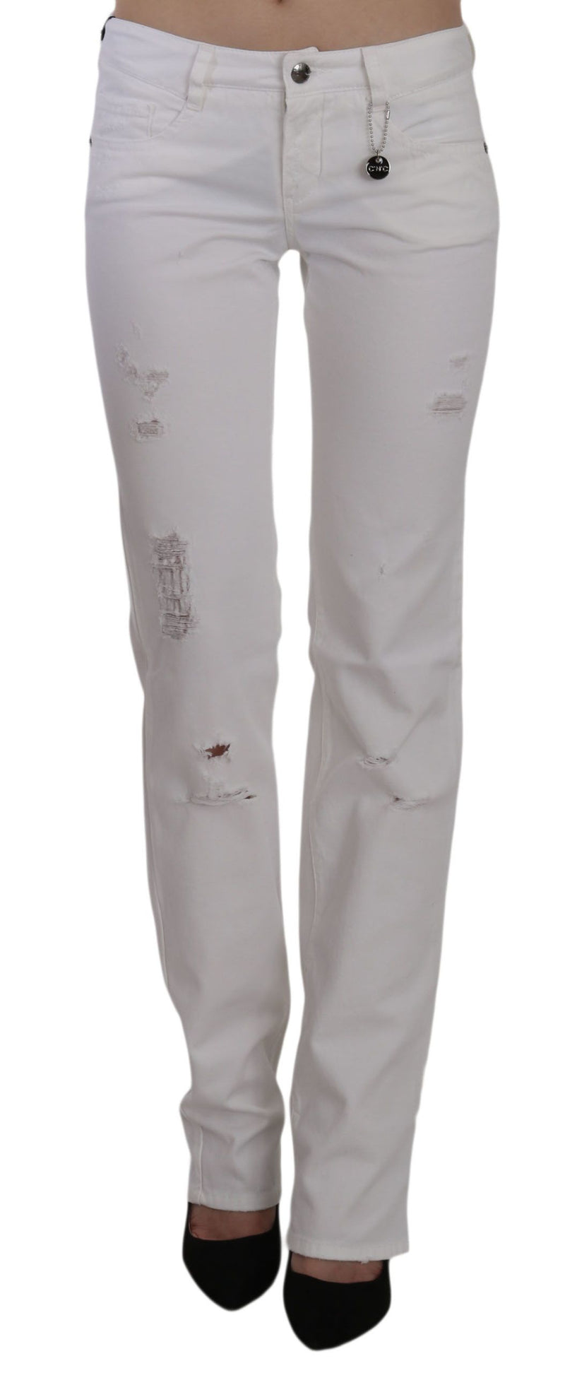 Costume National Pantalon jean droit slim en coton blanc