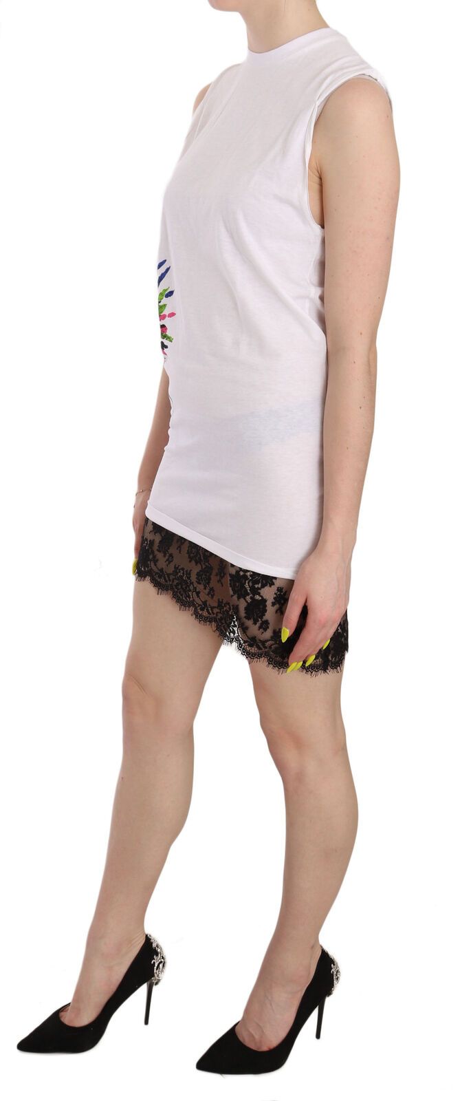 Mini-robe moulante blanche à col rond et sans manches, imprimée, de Dsquared².