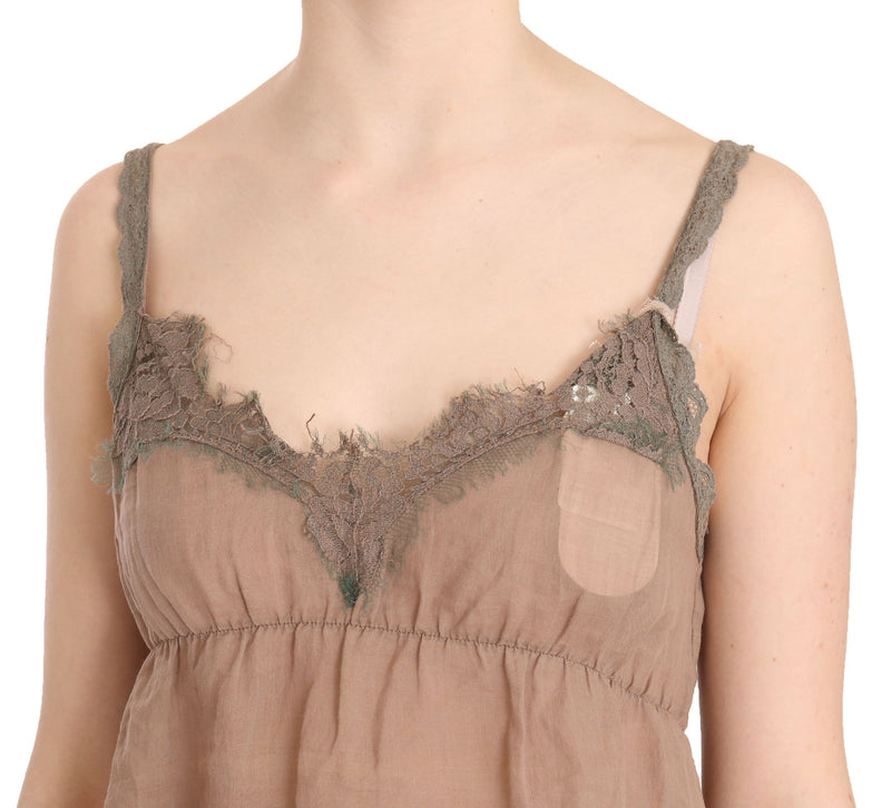 PINK MEMORIES Haut décolleté en dentelle marron avec fines bretelles