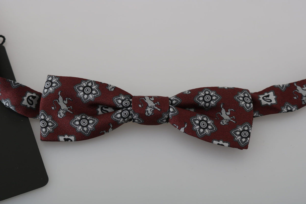 Dolce &amp; Gabbana Homme Bordeaux Maroon Lion Silk Nœud papillon réglable