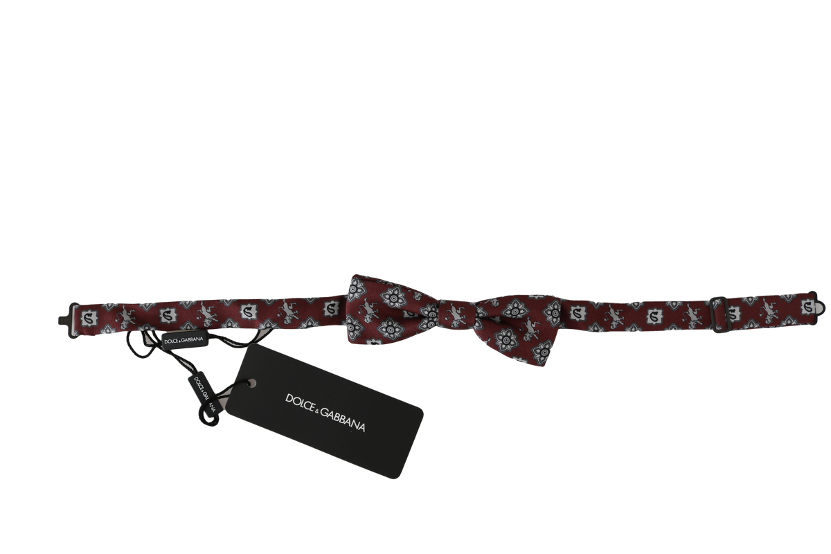 Dolce &amp; Gabbana Homme Bordeaux Maroon Lion Silk Nœud papillon réglable