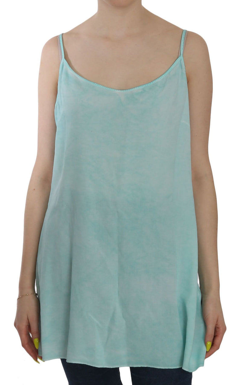 Blouse-robe trapèze bleue sans manches à fines bretelles d'Ermanno Scervino
