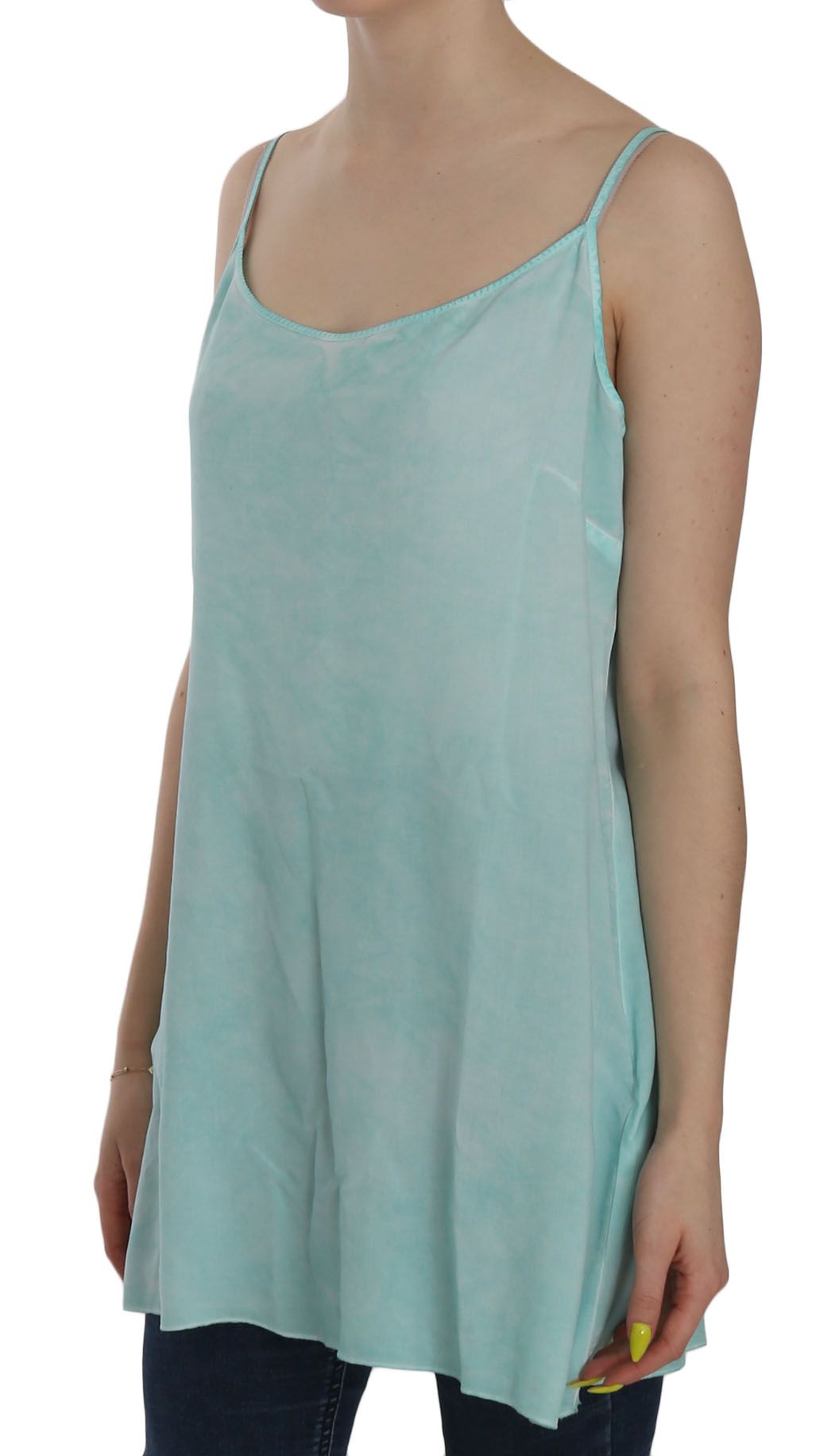 Blouse-robe trapèze bleue sans manches à fines bretelles d'Ermanno Scervino