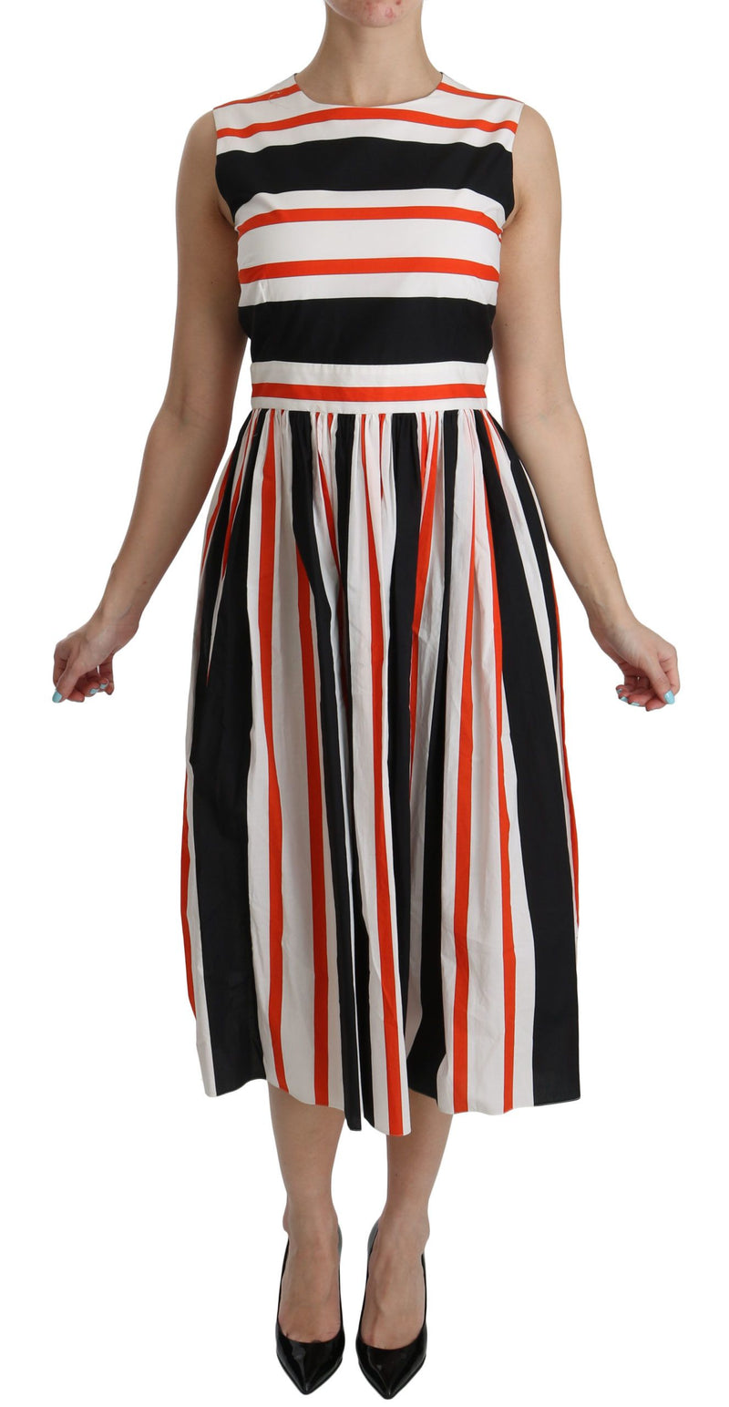 Robe midi trapèze plissée à rayures multicolores Dolce &amp; Gabbana