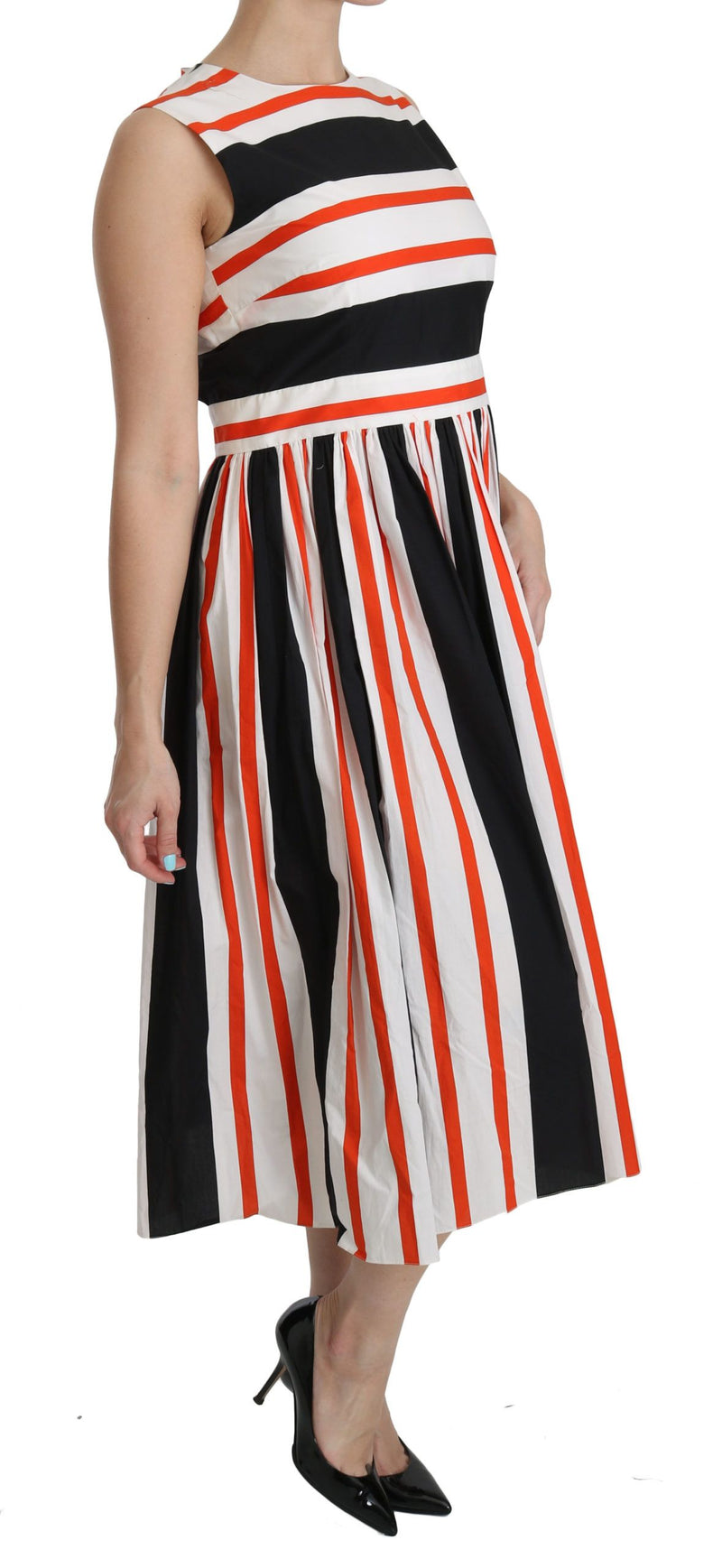 Robe midi trapèze plissée à rayures multicolores Dolce &amp; Gabbana
