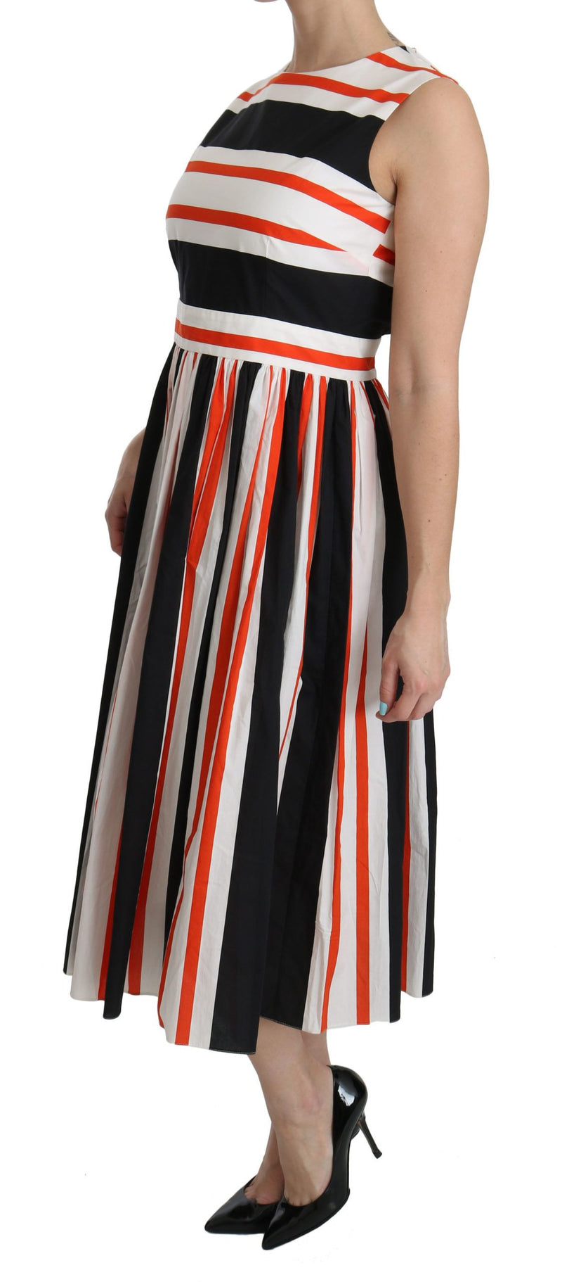 Robe midi trapèze plissée à rayures multicolores Dolce &amp; Gabbana