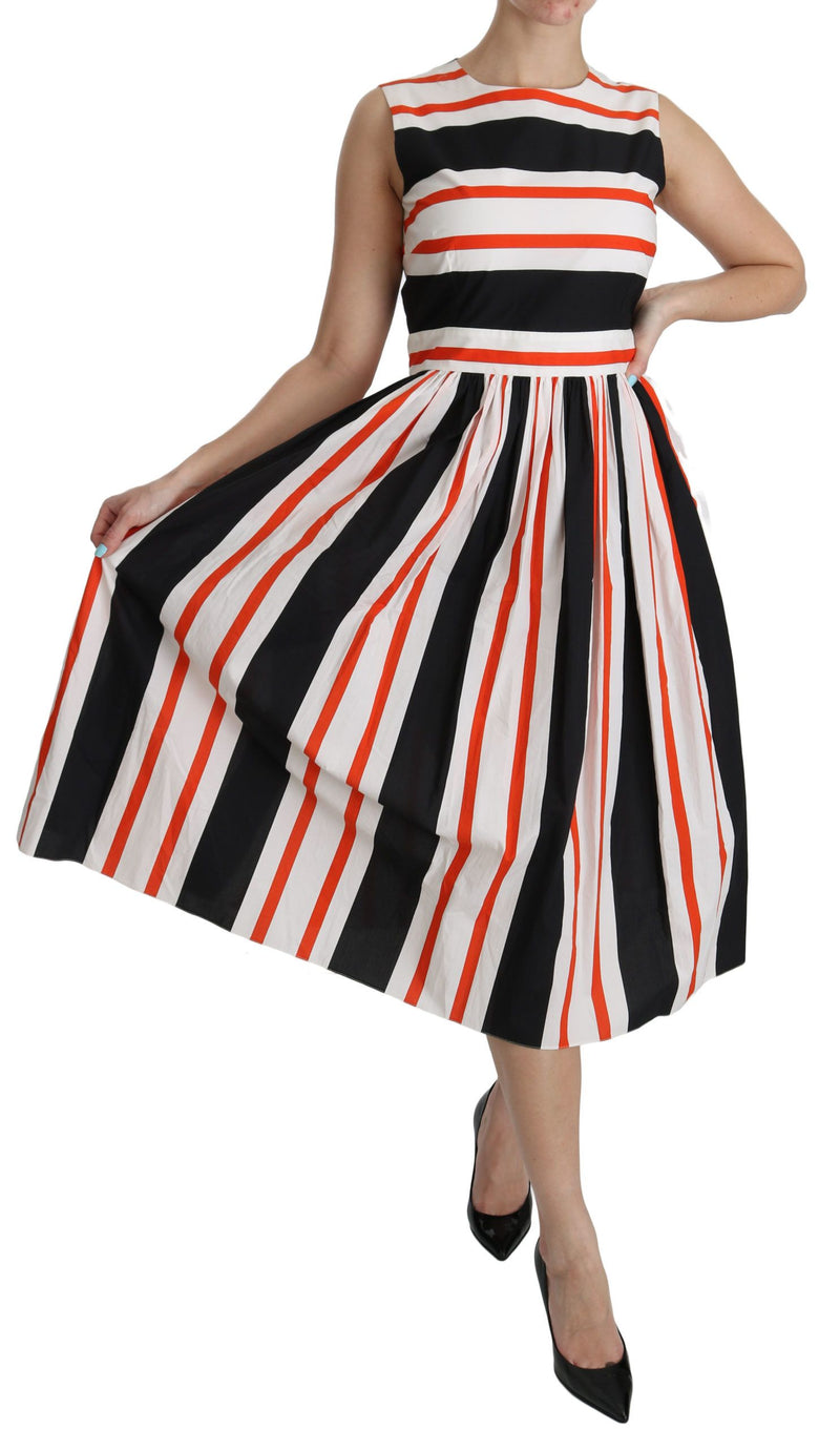 Robe midi trapèze plissée à rayures multicolores Dolce &amp; Gabbana
