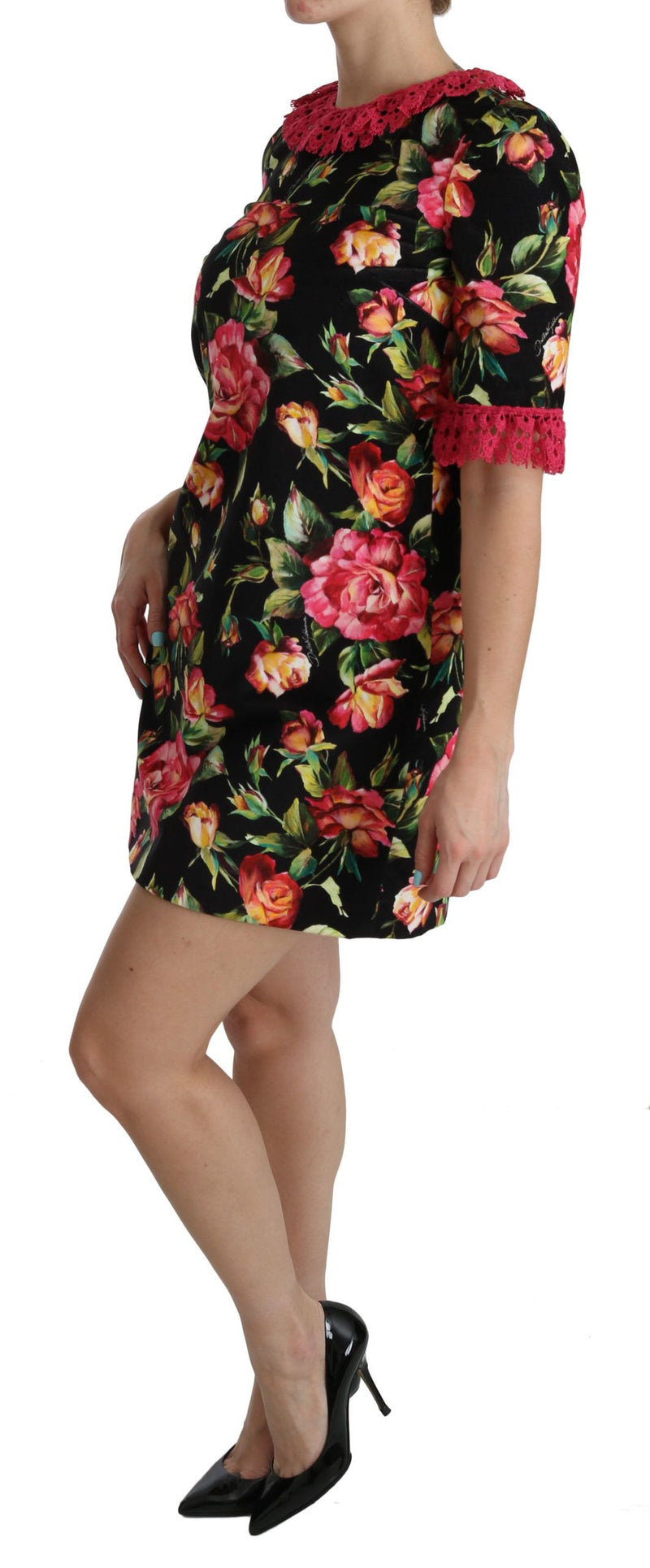 Mini-robe trapèze en dentelle rose à motifs floraux de Dolce &amp; Gabbana