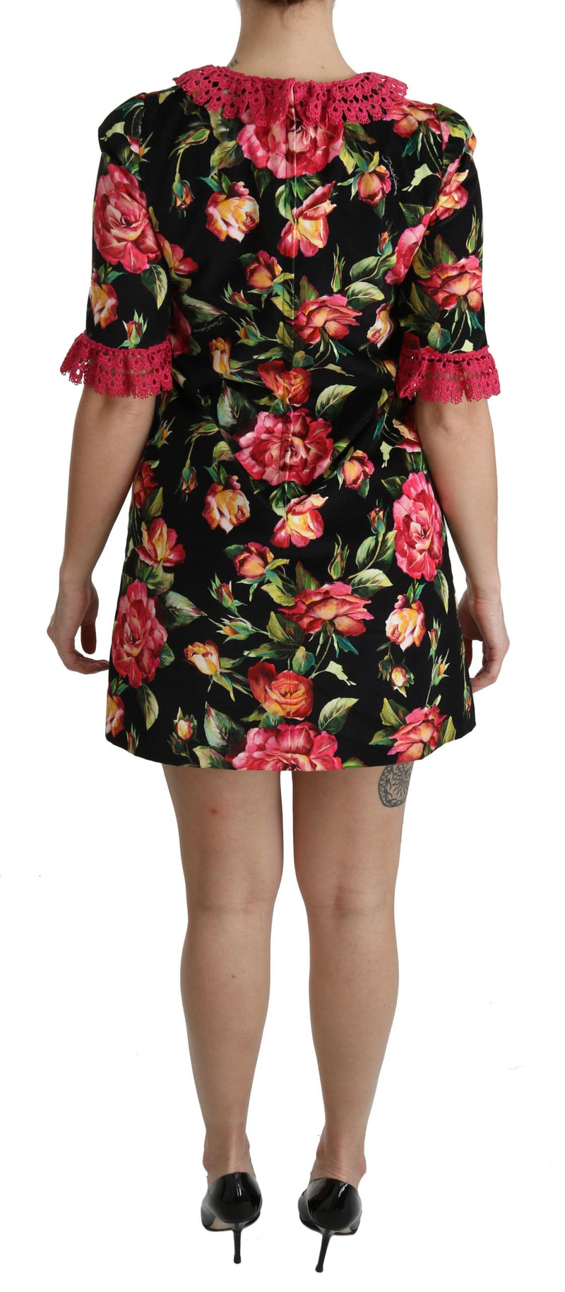 Mini-robe trapèze en dentelle rose à motifs floraux de Dolce &amp; Gabbana