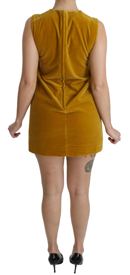 Mini-robe trapèze en velours extensible couleur moutarde de Dolce &amp; Gabbana