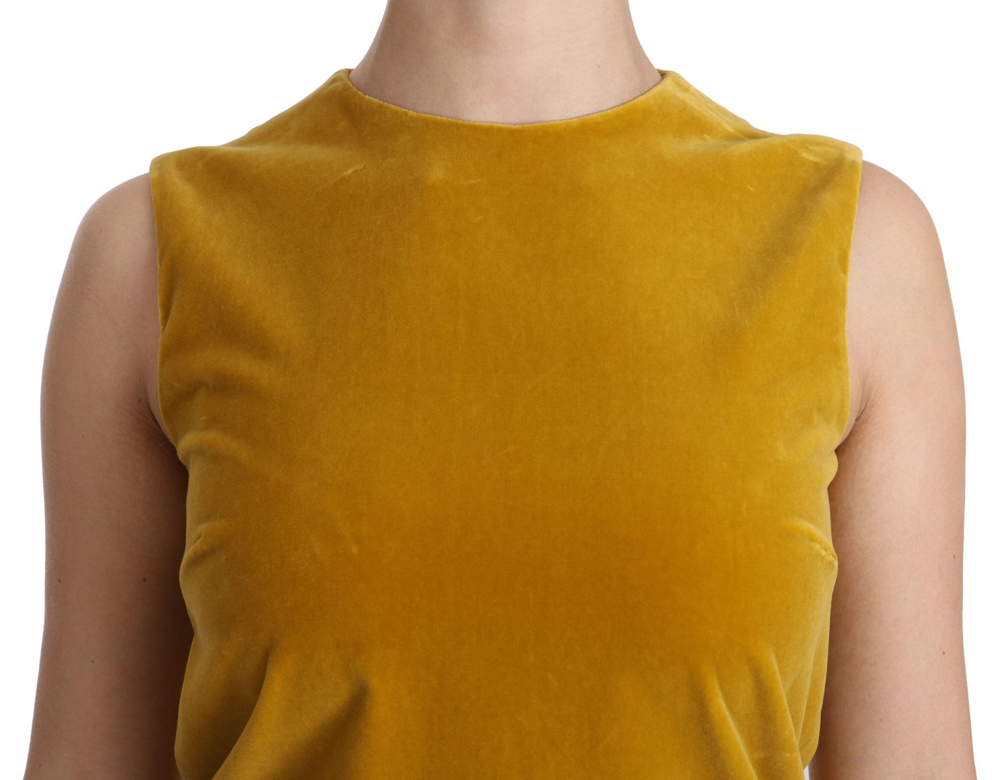 Mini-robe trapèze en velours extensible couleur moutarde de Dolce &amp; Gabbana