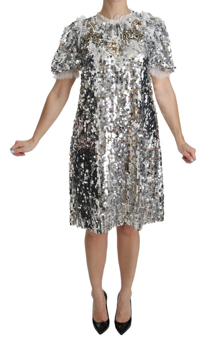 Robe-tunique en cristal et paillettes argentées de Dolce &amp; Gabbana