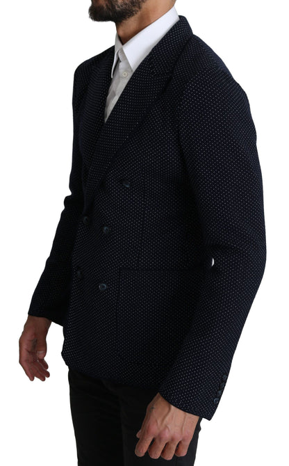 Dolce &amp; Gabbana Blazer-manteau à double boutonnage bleu foncé à pois