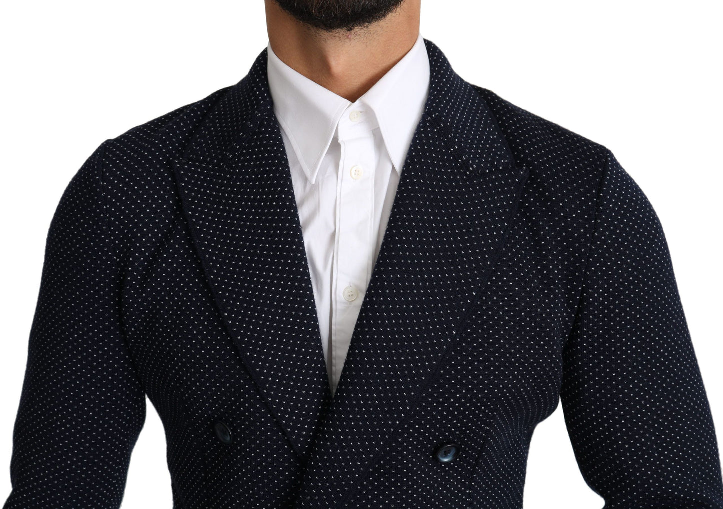 Dolce &amp; Gabbana Blazer-manteau à double boutonnage bleu foncé à pois