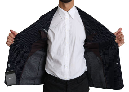 Dolce &amp; Gabbana Blazer-manteau à double boutonnage bleu foncé à pois