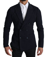 Dolce &amp; Gabbana Blazer-manteau à double boutonnage bleu foncé à pois
