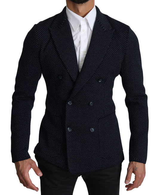 Dolce &amp; Gabbana Blazer-manteau à double boutonnage bleu foncé à pois