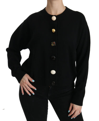 Pull cardigan noir à boutons décoratifs de Dolce &amp; Gabbana