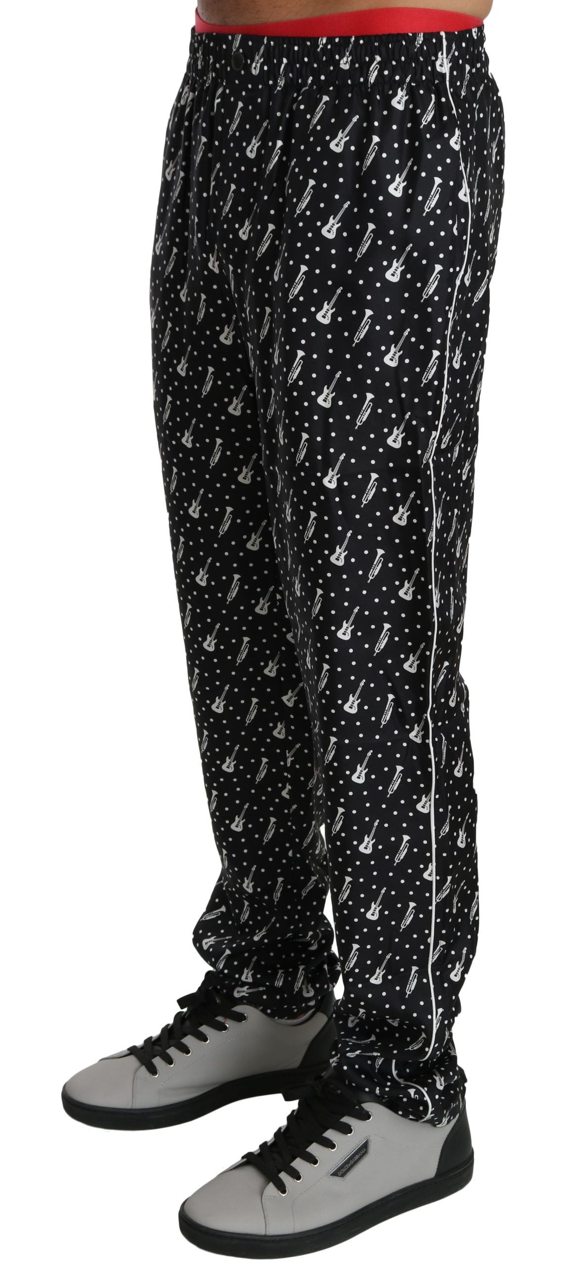 Pantalon en soie noir à motif d'instruments de musique de Dolce &amp; Gabbana