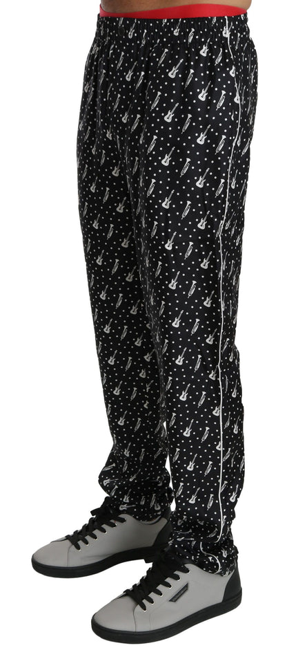 Pantalon en soie noir à motif d'instruments de musique de Dolce &amp; Gabbana