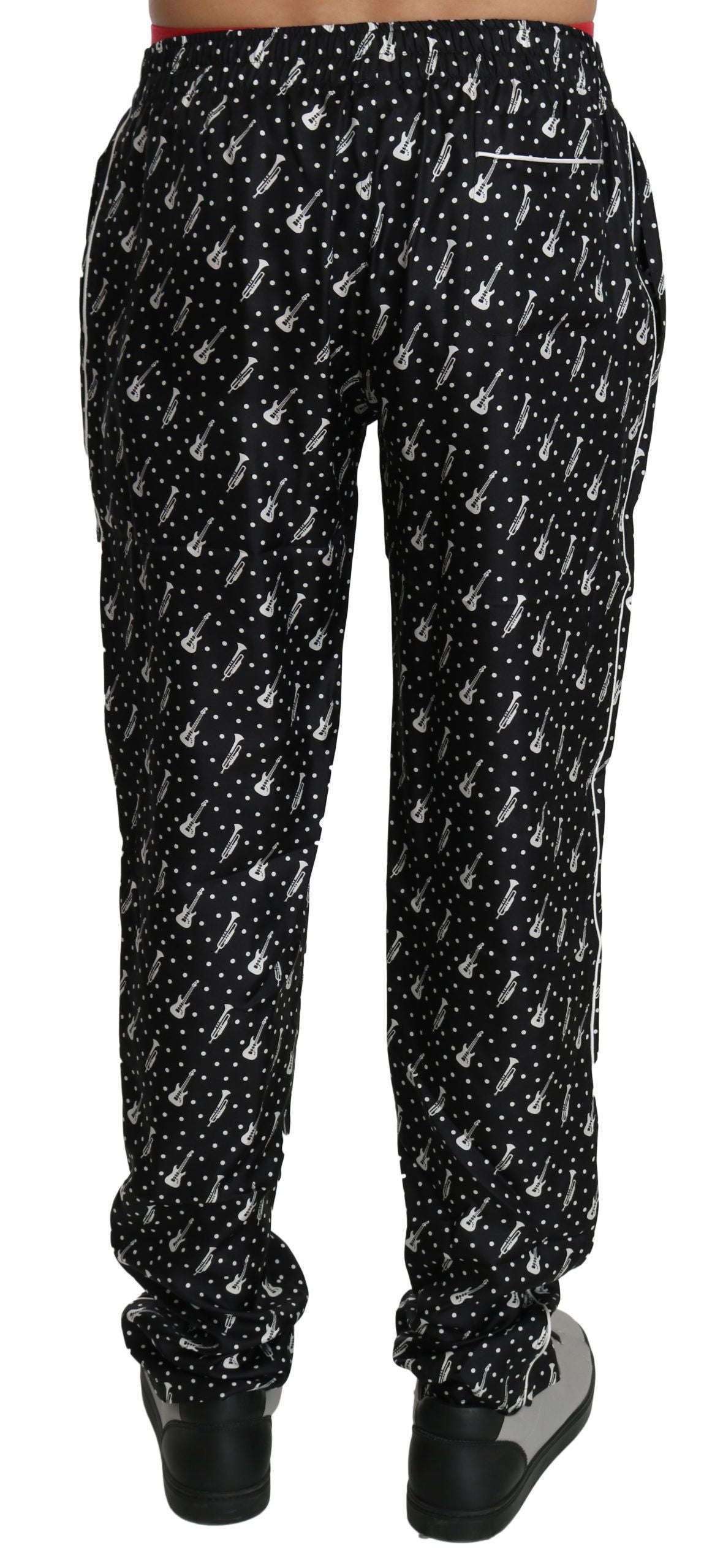 Pantalon en soie noir à motif d'instruments de musique de Dolce &amp; Gabbana