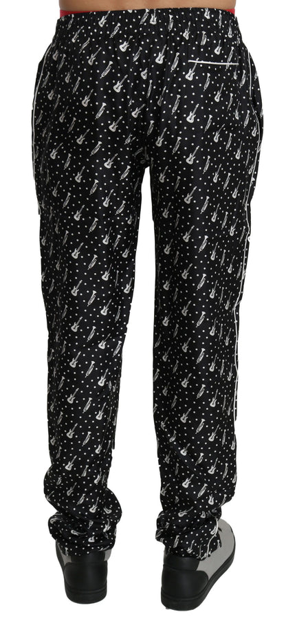 Pantalon en soie noir à motif d'instruments de musique de Dolce &amp; Gabbana