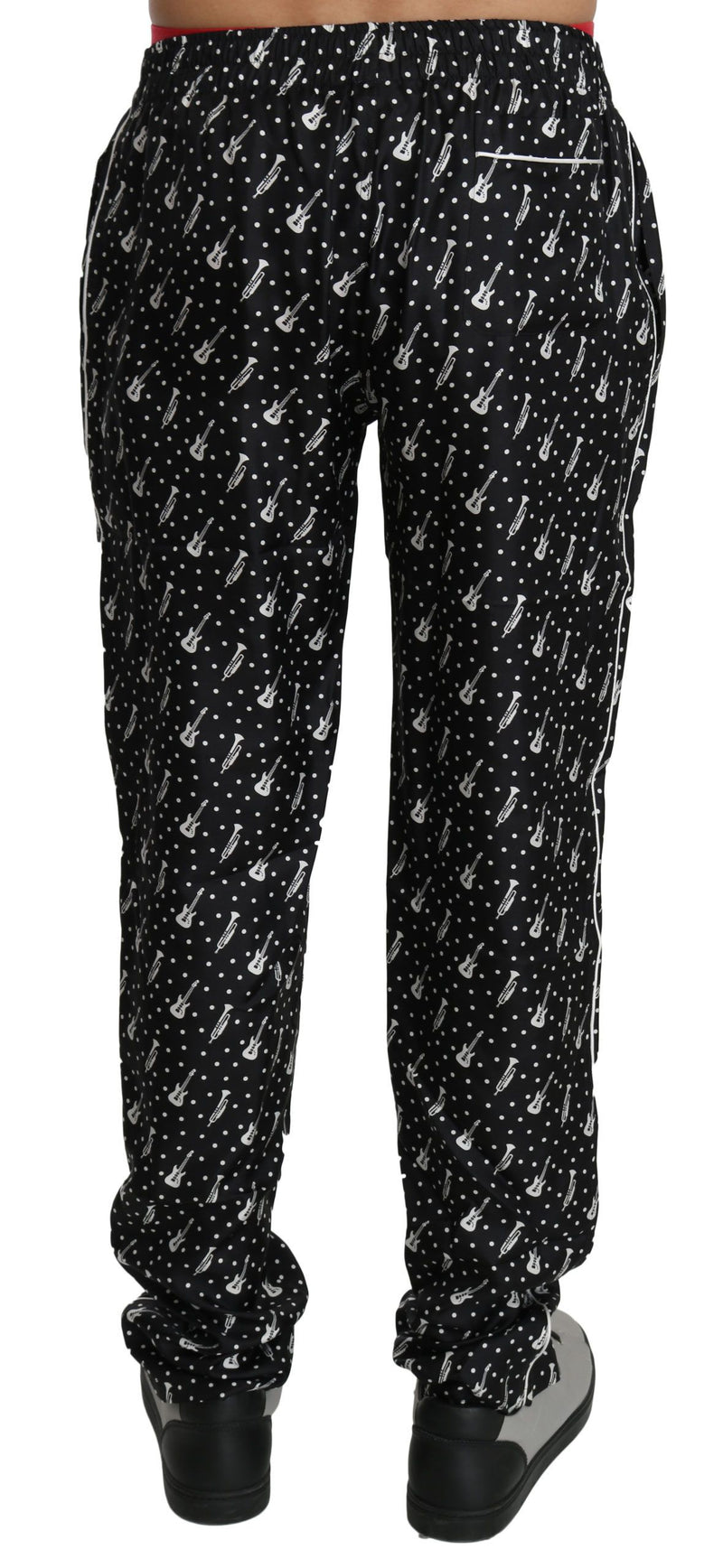 Pantalon en soie noir à motif d'instruments de musique de Dolce &amp; Gabbana