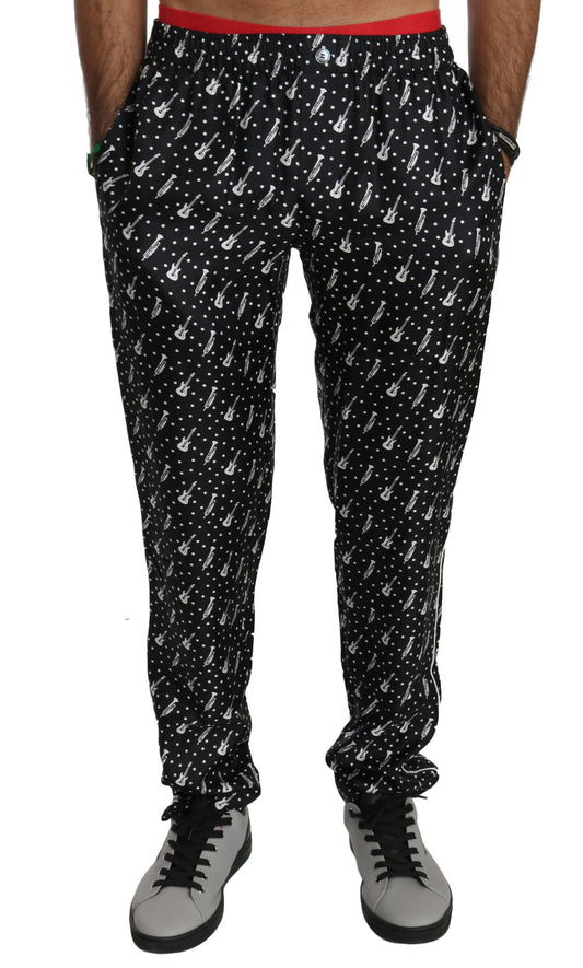 Pantalon en soie noir à motif d'instruments de musique de Dolce &amp; Gabbana
