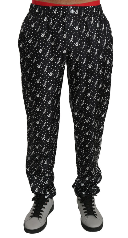 Pantalon en soie noir à motif d'instruments de musique de Dolce &amp; Gabbana
