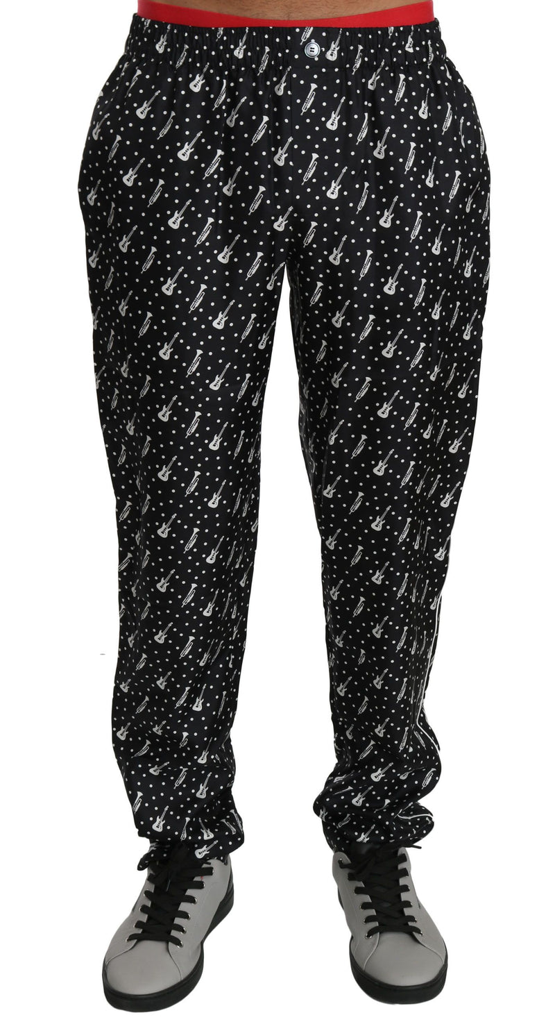 Pantalon en soie noir à motif d'instruments de musique de Dolce &amp; Gabbana