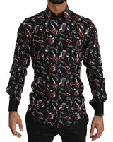 Chemise noire à manches longues et coupe ajustée avec motif d'instrument de musique de Dolce &amp; Gabbana