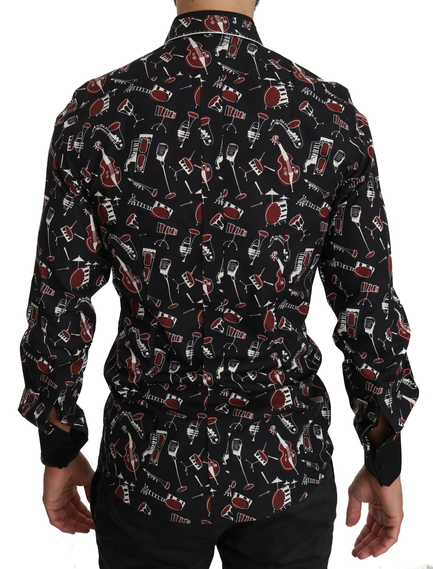 Chemise noire à manches longues et coupe ajustée avec motif d'instrument de musique de Dolce &amp; Gabbana