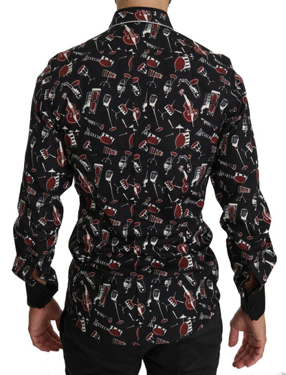 Chemise noire à manches longues et coupe ajustée avec motif d'instrument de musique de Dolce &amp; Gabbana