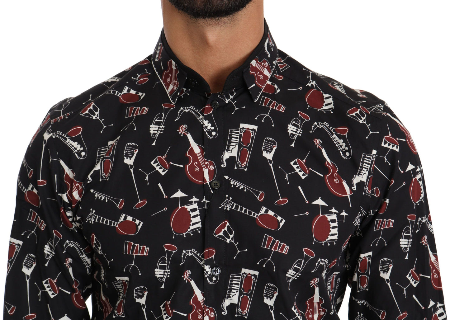 Chemise noire à manches longues et coupe ajustée avec motif d'instrument de musique de Dolce &amp; Gabbana