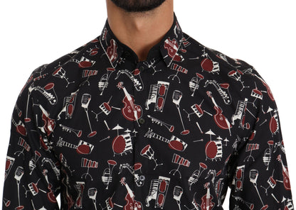 Chemise noire à manches longues et coupe ajustée avec motif d'instrument de musique de Dolce &amp; Gabbana