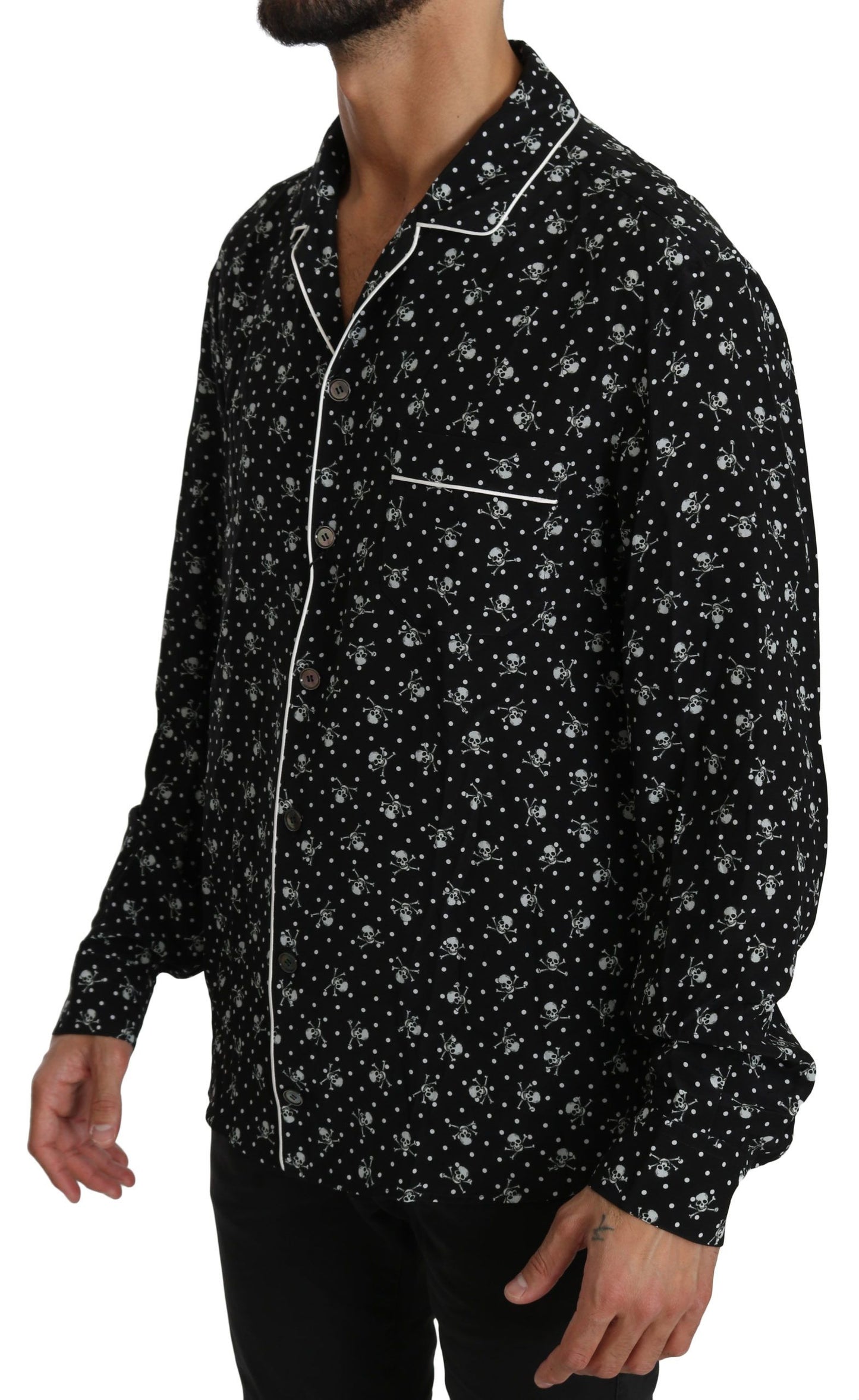 Chemise de nuit en soie Dolce &amp; Gabbana à imprimé tête de mort noire