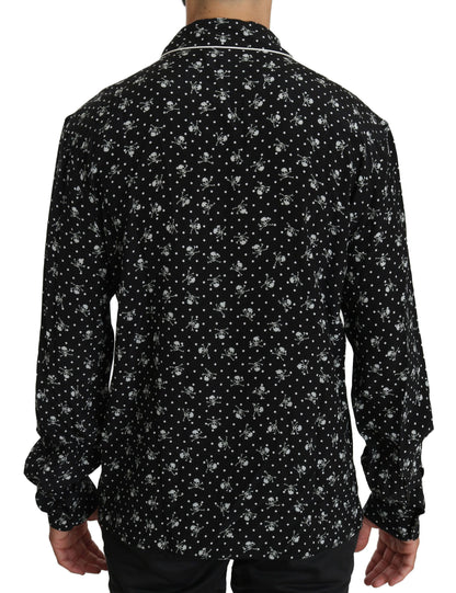 Chemise de nuit en soie Dolce &amp; Gabbana à imprimé tête de mort noire