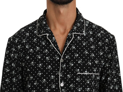 Chemise de nuit en soie Dolce &amp; Gabbana à imprimé tête de mort noire