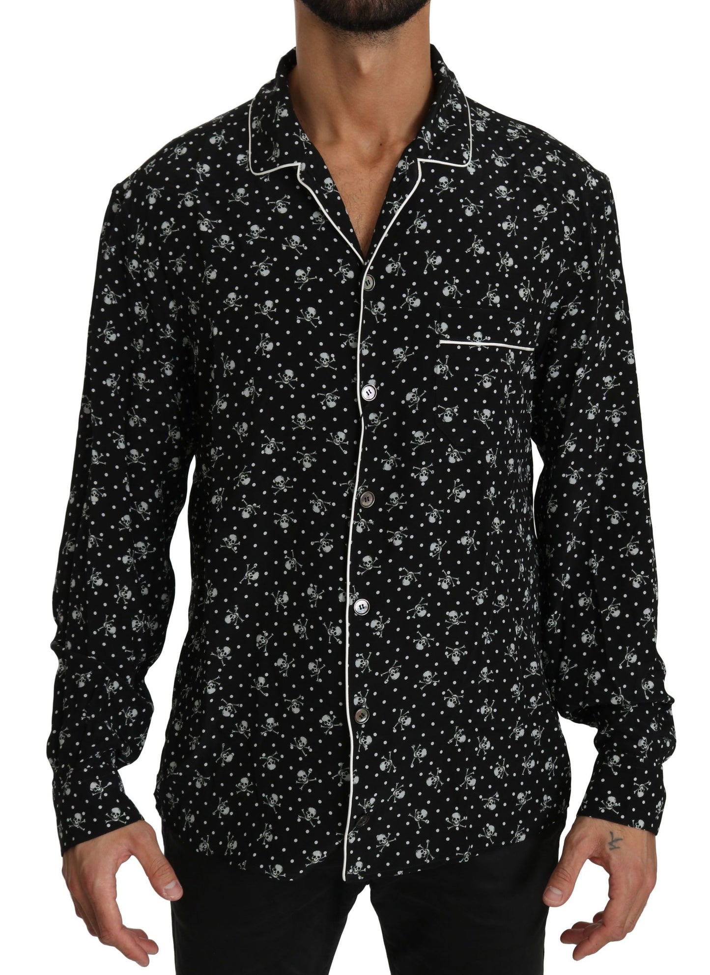 Chemise de nuit en soie Dolce &amp; Gabbana à imprimé tête de mort noire