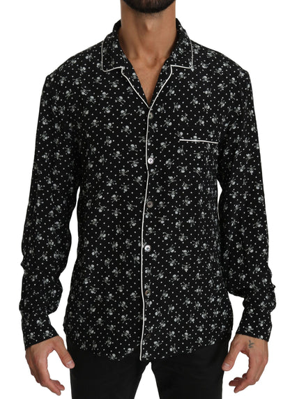 Chemise de nuit en soie Dolce &amp; Gabbana à imprimé tête de mort noire