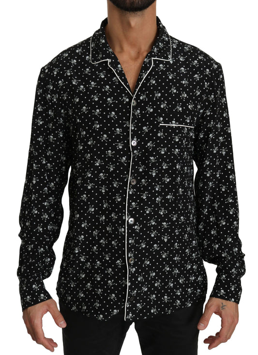 Chemise de nuit en soie Dolce &amp; Gabbana à imprimé tête de mort noire