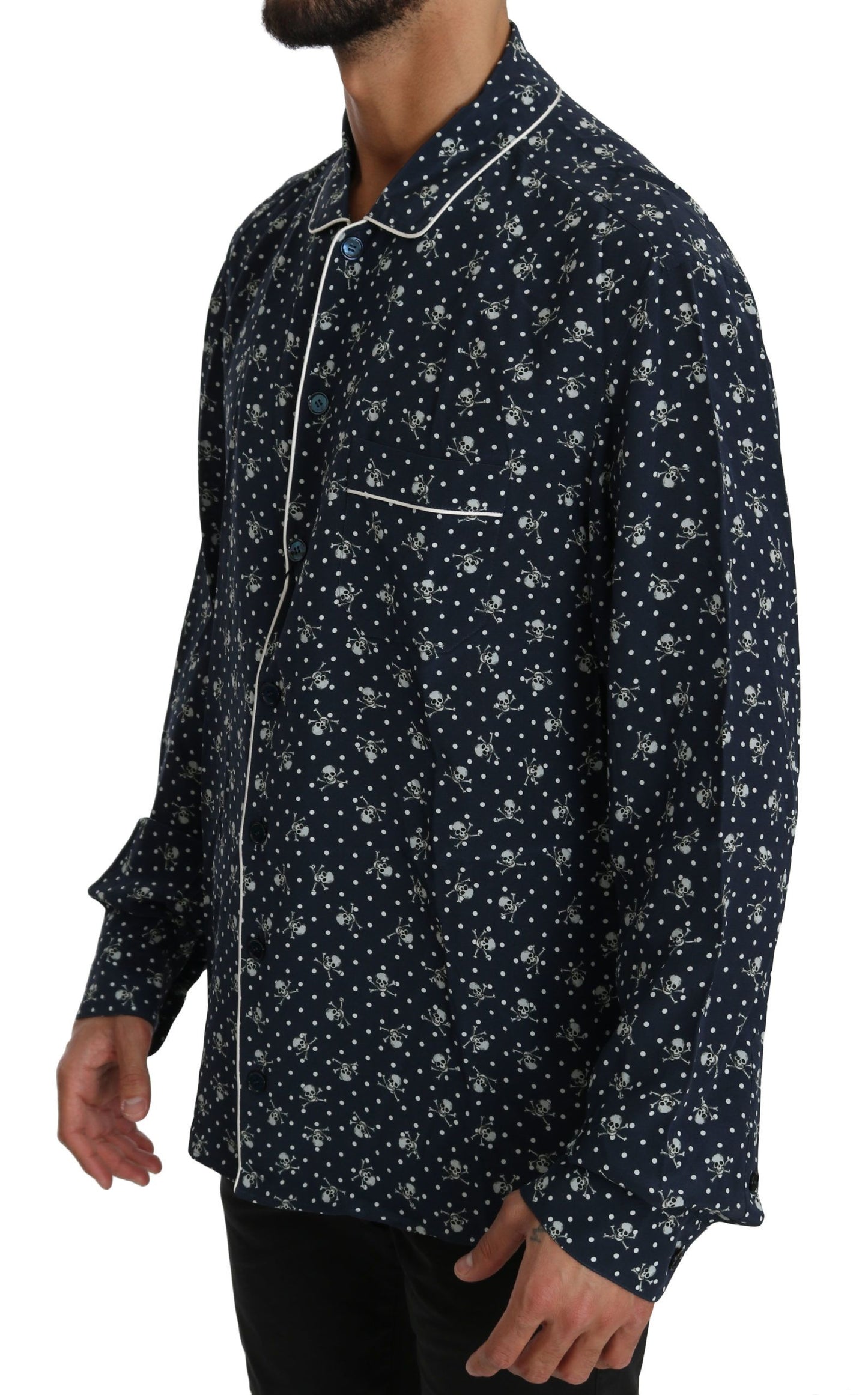 Chemise de nuit en soie Dolce &amp; Gabbana à imprimé bleu du crâne